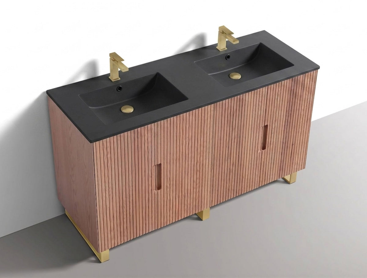Kube Bath FIORE 60'' Double Sink Floor Mount Cabinet - Oak Wood - Oakwood / Brushed Gold Legs (FSKSW60D-OAKWOOD-GOLD) view 6