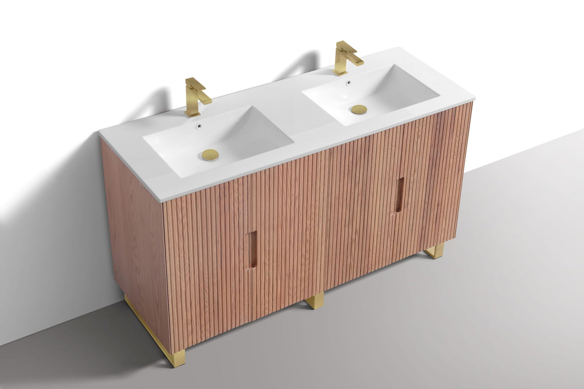 Kube Bath FIORE 60'' Double Sink Floor Mount Cabinet - Oak Wood - Oakwood / Brushed Gold Legs (FSKSW60D-OAKWOOD-GOLD) view 5