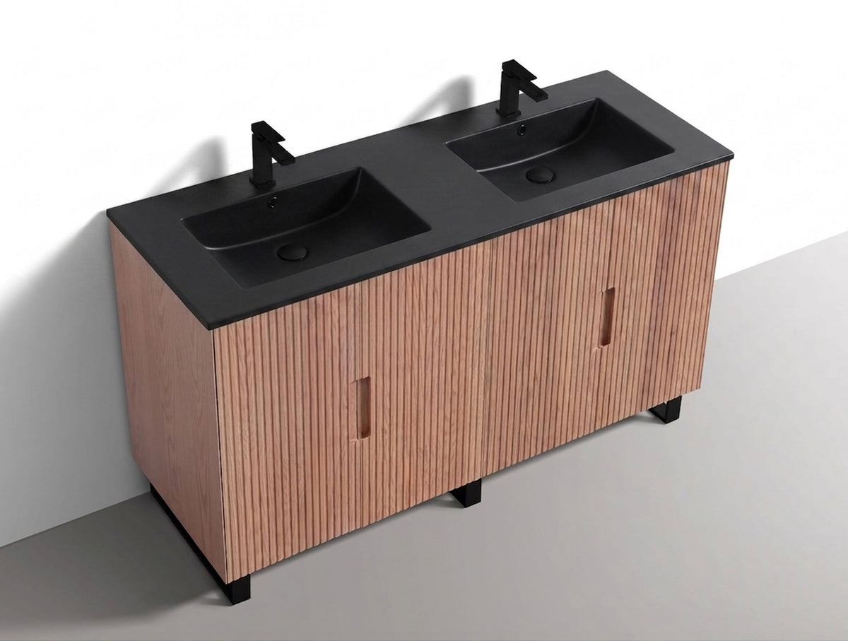 Kube Bath FIORE 60'' Double Sink Floor Mount Cabinet - Oak Wood - Oakwood / Black Legs (FSKSW60D-OAKWOOD-BK) view 7