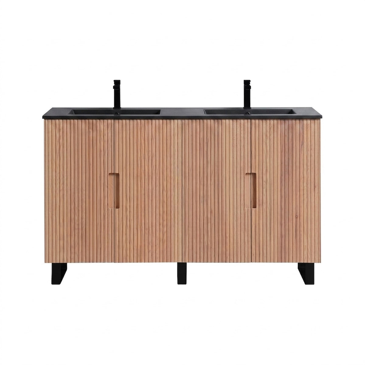 Kube Bath FIORE 60'' Double Sink Floor Mount Cabinet - Oak Wood - Oakwood / Black Legs (FSKSW60D-OAKWOOD-BK) view 3