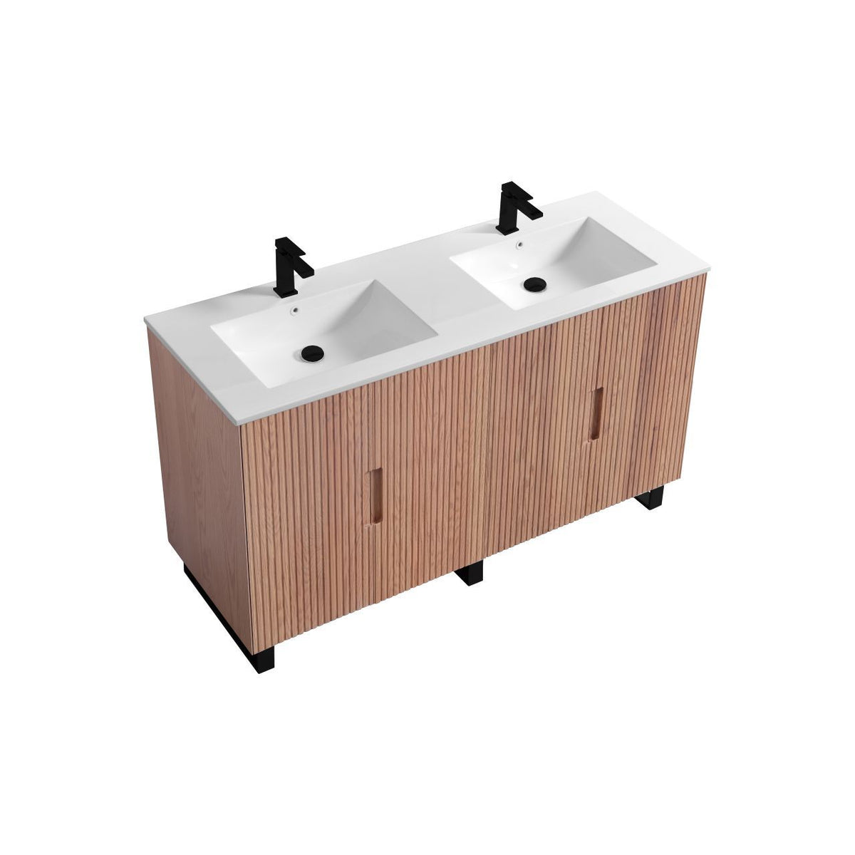 Kube Bath FIORE 60'' Double Sink Floor Mount Cabinet - Oak Wood - Oakwood / Black Legs (FSKSW60D-OAKWOOD-BK)