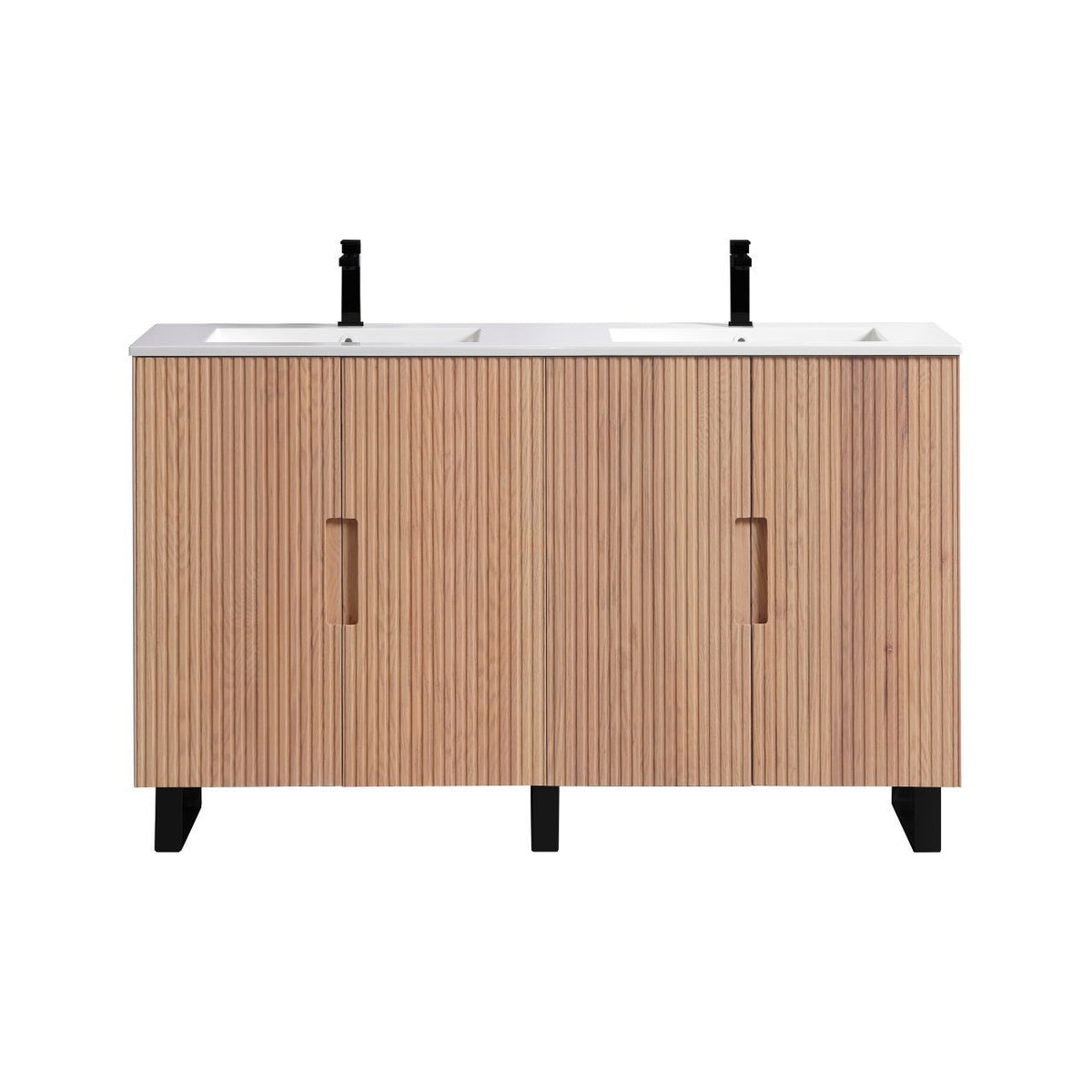 Kube Bath FIORE 60'' Double Sink Floor Mount Cabinet - Oak Wood - Oakwood / Black Legs (FSKSW60D-OAKWOOD-BK) view 2