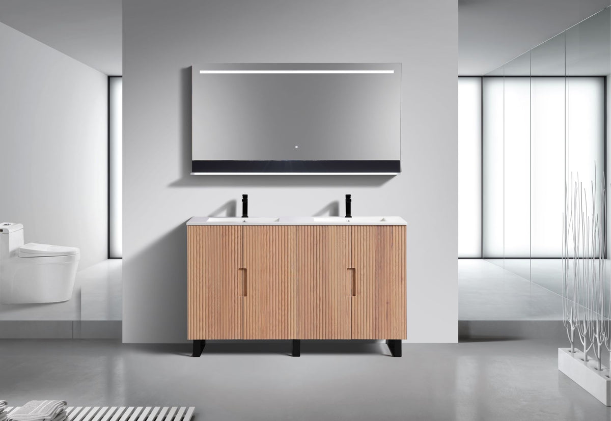 Kube Bath FIORE 60'' Double Sink Floor Mount Cabinet - Oak Wood - Oakwood / Black Legs (FSKSW60D-OAKWOOD-BK) view 5