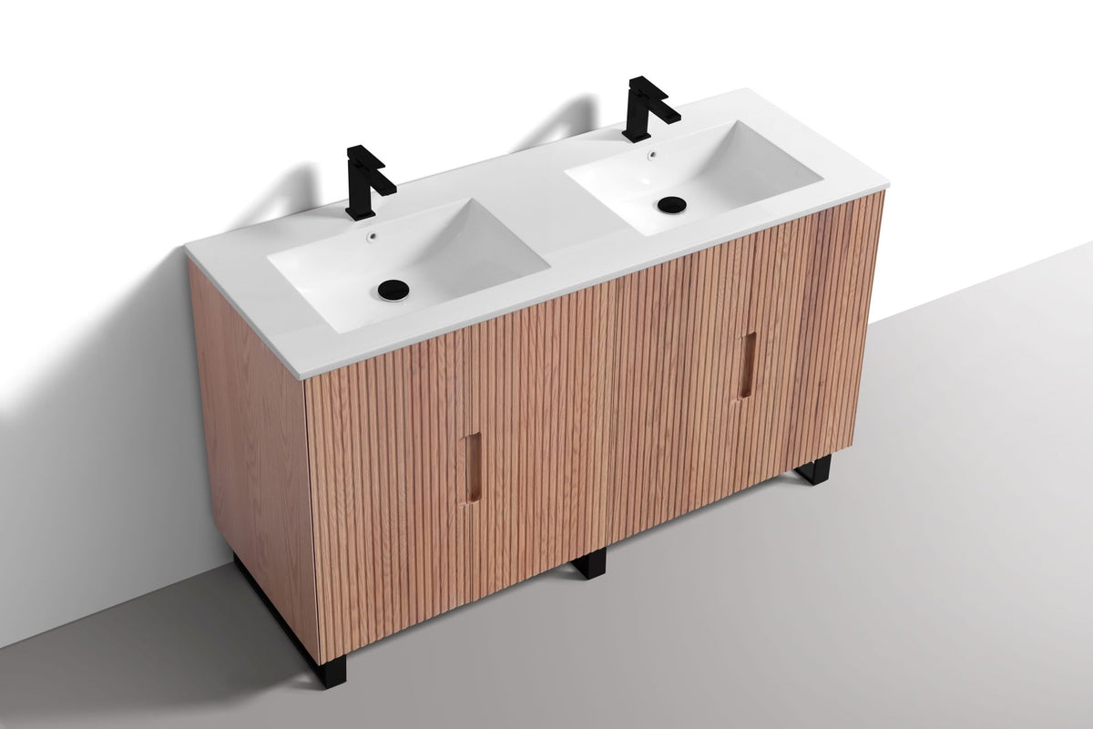 Kube Bath FIORE 60'' Double Sink Floor Mount Cabinet - Oak Wood - Oakwood / Black Legs (FSKSW60D-OAKWOOD-BK) view 6