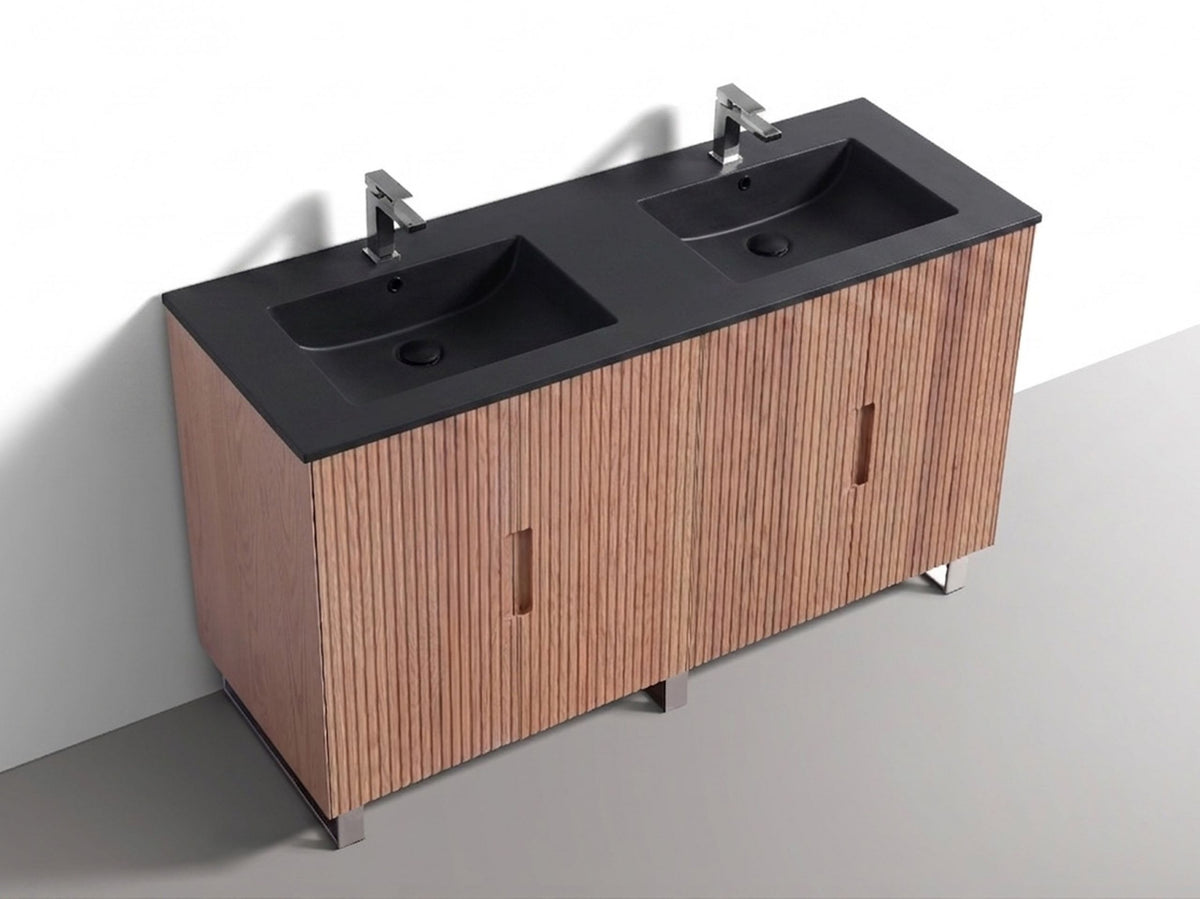 Kube Bath FIORE 60'' Double Sink Floor Mount Cabinet - Oak Wood - Oakwood / Chrome Legs (FSKSW60D-OAKWOOD-CH) view 6
