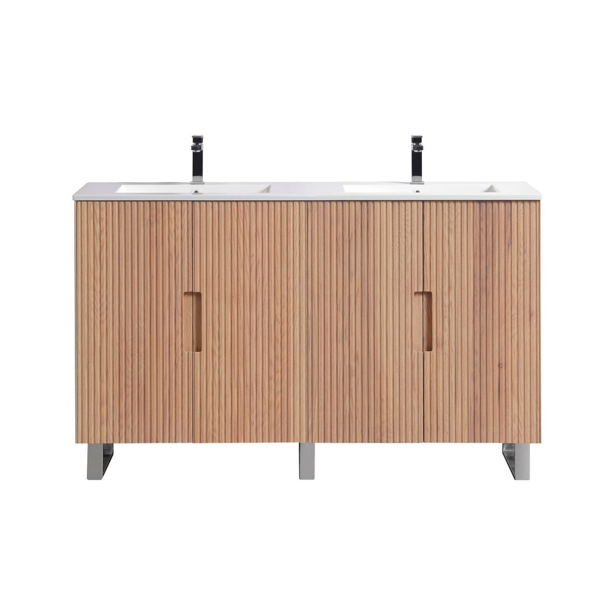 Kube Bath FIORE 60'' Double Sink Floor Mount Cabinet - Oak Wood - Oakwood / Chrome Legs (FSKSW60D-OAKWOOD-CH) view 2