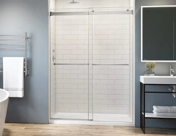 Fleurco Gemini Plus in-line, 3/8" (10 Mm) Glass, 79" H Frameless Sliding Doors - Chrome - Plumbing Market