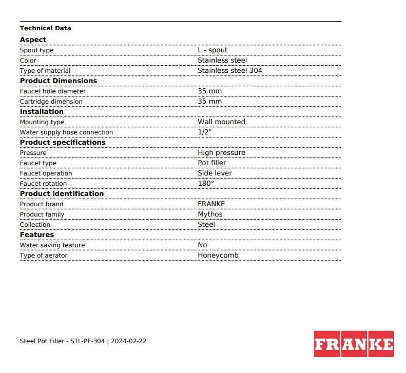 Franke 304 Two Handle Stainless Steel Wall Mounted Pot Filler - Plumbing Market