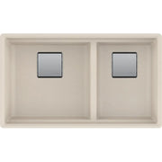 Franke 32.0-in. x 18.75-in. Undermount Double Bowl Granite Kitchen Sink with Low Divide in Champagne. - Plumbing Market