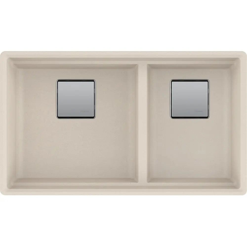 Franke 32.0-in. x 18.75-in. Undermount Double Bowl Granite Kitchen Sink with Low Divide in Champagne. - Plumbing Market