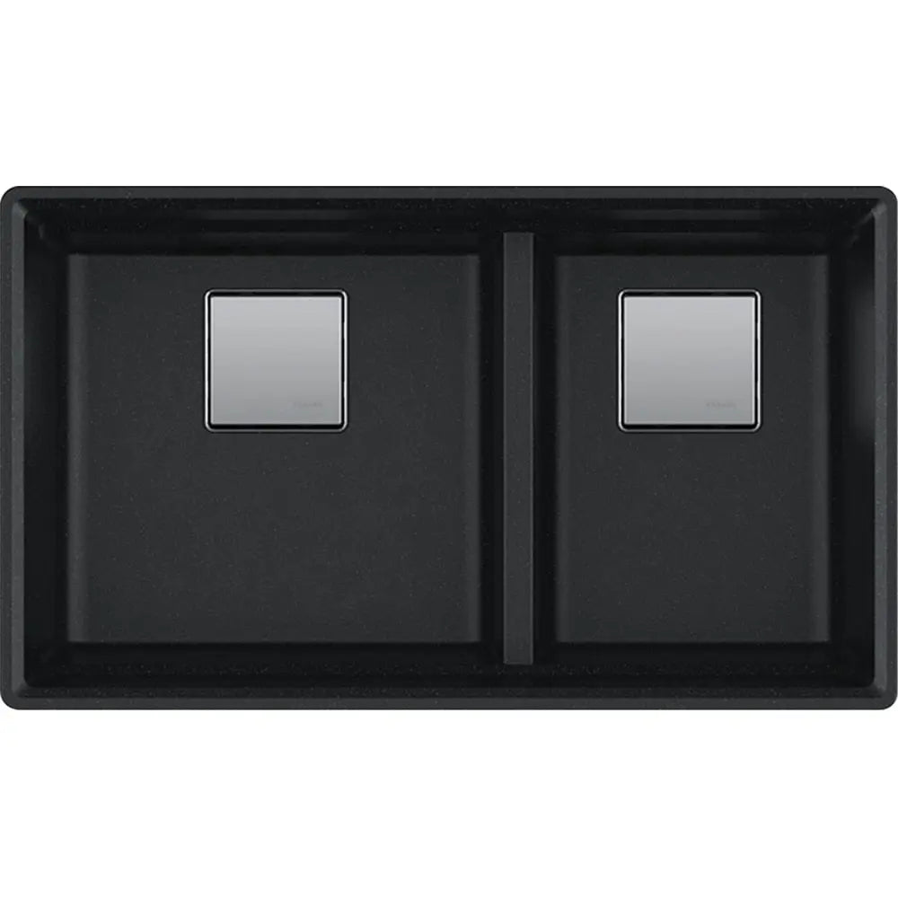 Franke 32.0-in. x 18.75-in. Undermount Double Bowl Granite Kitchen Sink with Low Divide in Onyx - Plumbing Market
