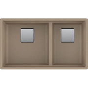 Franke 32.0-in. x 18.75-in. Undermount Double Bowl Granite Kitchen Sink with Low Divide in Oyster - Plumbing Market