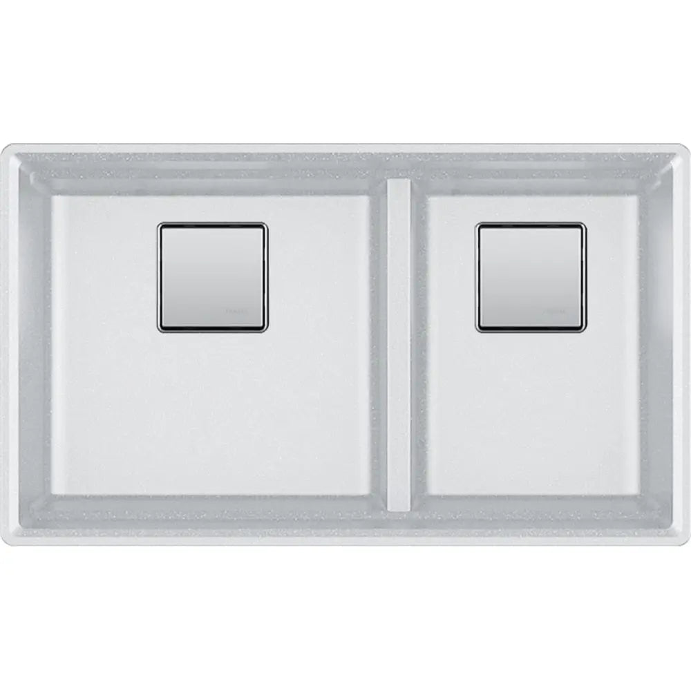 Franke 32.0-in. x 18.75-in. Undermount Double Bowl Granite Kitchen Sink with Low Divide in Polar White - Plumbing Market