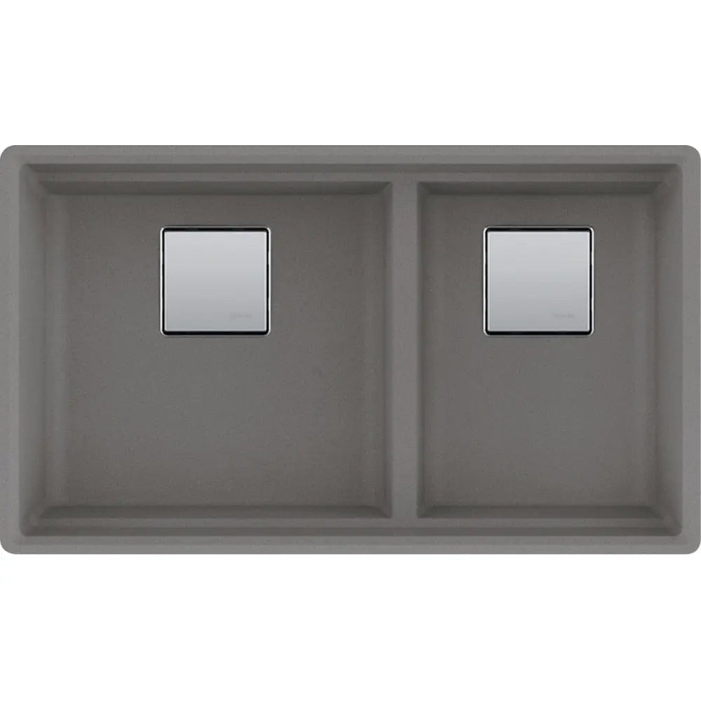 Franke 32.0-in. x 18.75-in. Undermount Double Bowl Granite Kitchen Sink with Low Divide in Stone Grey - Plumbing Market