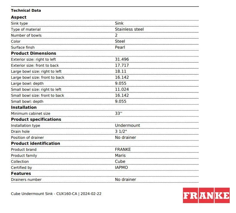 Franke Cube 31.49" x 17.71" Undermount 18G Double Stainless Steel Sink - Plumbing Market