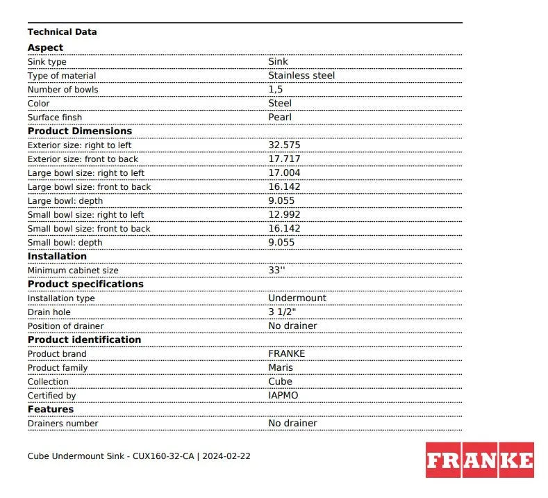 Franke Cube 32.57" x 17.71" Undermount 18G Double Stainless Steel Sink - Plumbing Market