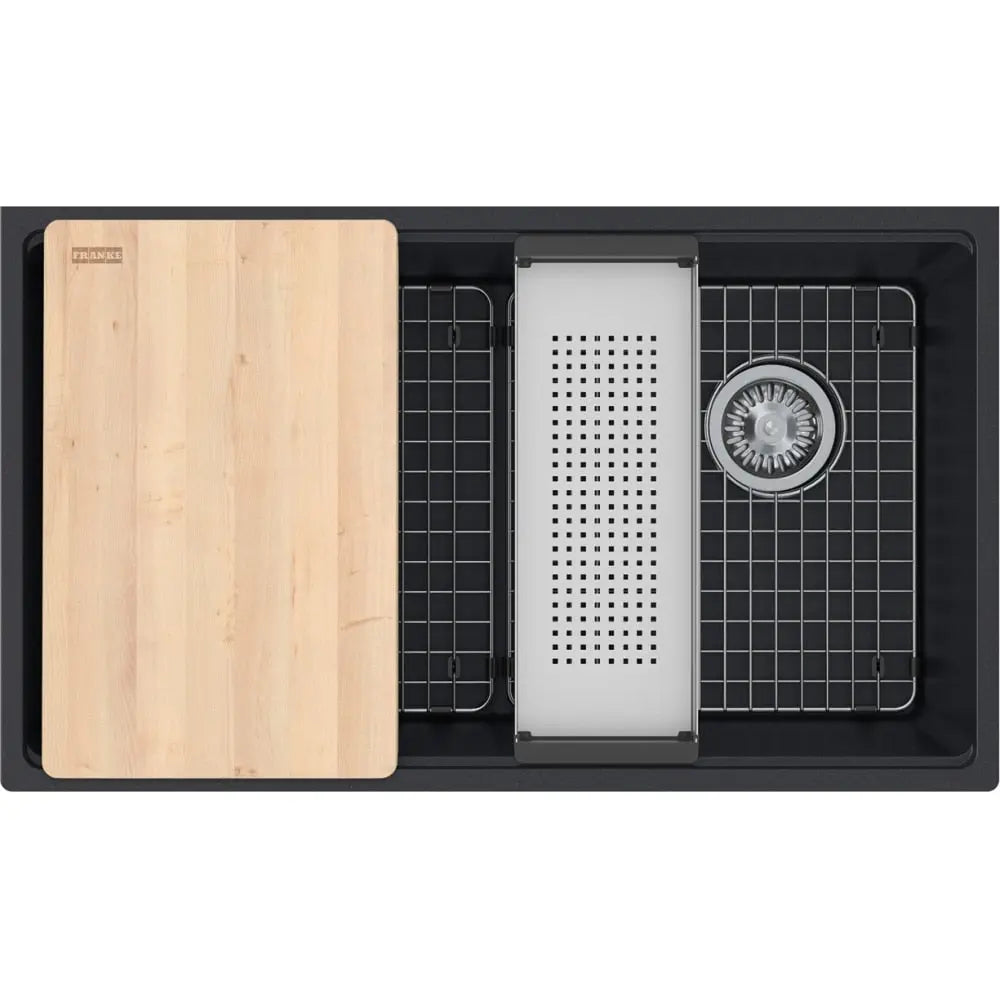 Franke Maris 33-in. x 19.3-in Granite Undermount Single Bowl Workcenter Kitchen Sink Matte Black - Plumbing Market