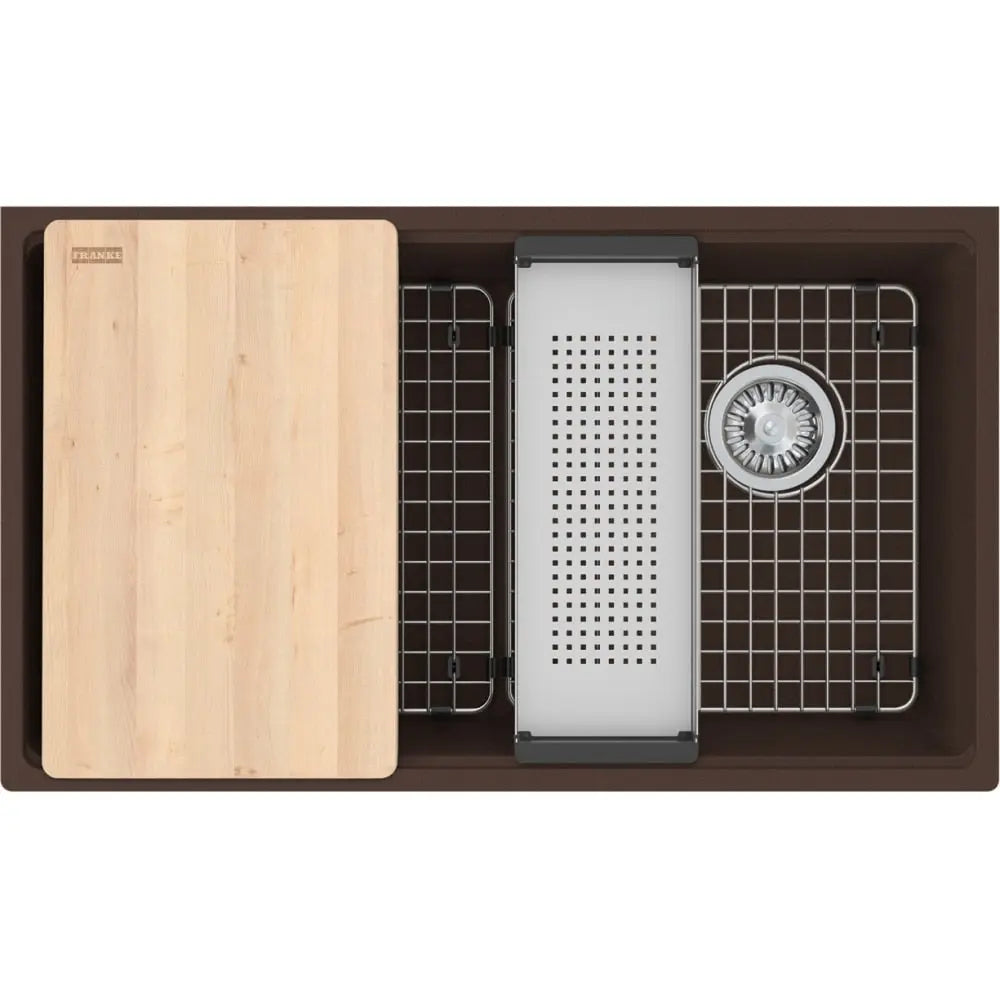 Franke Maris 33-in. x 19.3-in Granite Undermount Single Bowl Workcenter Kitchen Sink Mocha - Plumbing Market