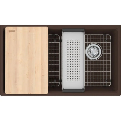 Franke Maris 33-in. x 19.3-in Granite Undermount Single Bowl Workcenter Kitchen Sink Mocha