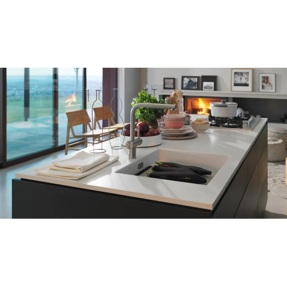 Franke Peak 22.06-in. x 18.21-in. Undermount Single Bowl Granite Kitchen Sink in Polar White - Plumbing Market