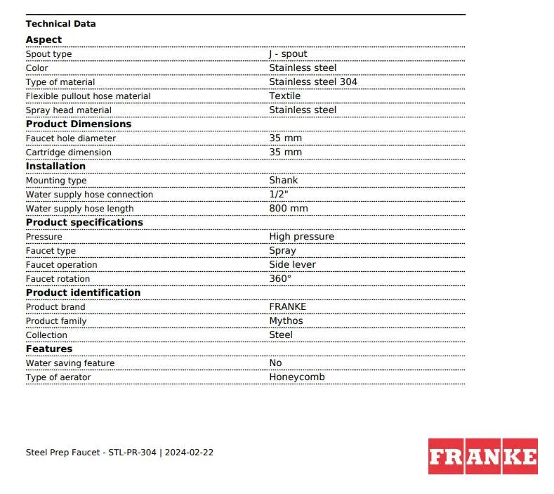Franke Stainless Steel 16.7-in Single Handle Pull-Down Kitchen Prep Faucet - Plumbing Market