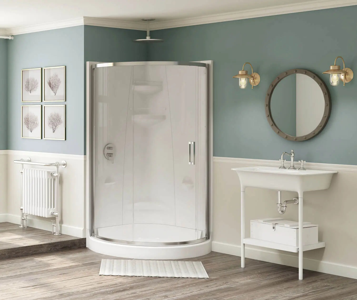 Freestyle 37 Round 37 x 37 Acrylic Corner Center Drain One-Piece Shower in White - Plumbing Market