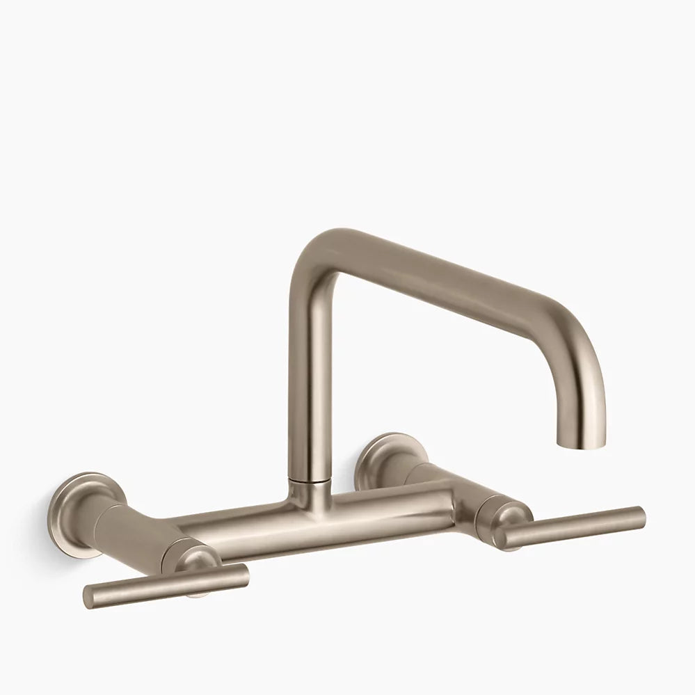 Kohler Purist Two-hole wall-mount bridge kitchen sink faucet K-7549-4-BV - Plumbing Market