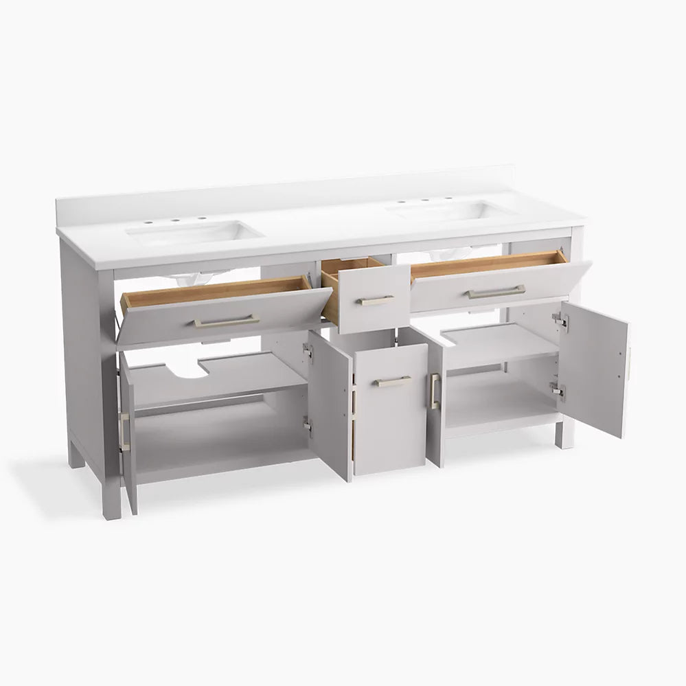 Kohler Kresla 72" bathroom vanity cabinet with sinks and quartz top K-40642-BD1-AGA - Plumbing Market