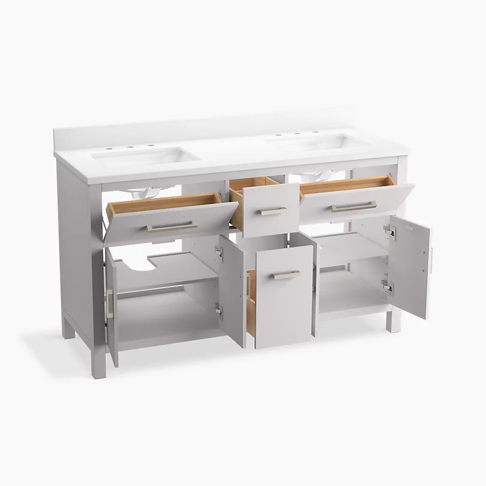 Kohler Kresla 60" bathroom vanity cabinet with sinks and quartz top K-40641-BD1-AGA - Plumbing Market