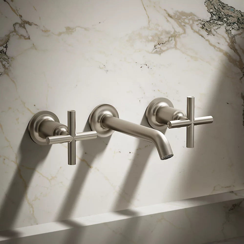 Kohler Purist Wall-mount bathroom sink faucet trim with Cross handles, 1.2 gpm K-T14413-3-BN - Plumbing Market