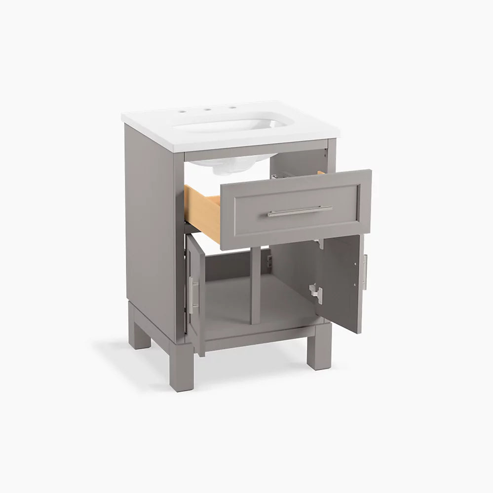 Kohler Quo 24" bathroom vanity cabinet with sink and quartz top K-28379-ASB-1WT - Plumbing Market