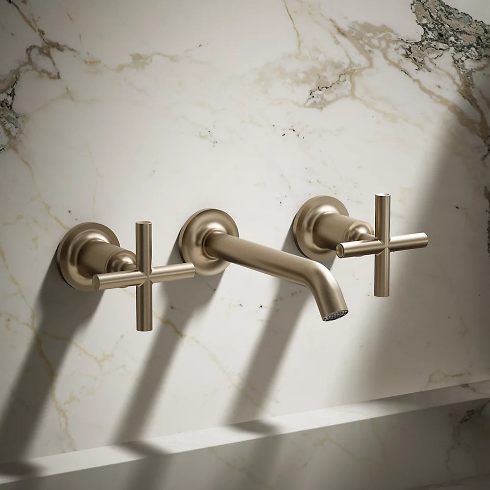 Kohler Purist Wall-mount bathroom sink faucet trim with Cross handles, 1.2 gpm K-T14413-3-BV - Plumbing Market