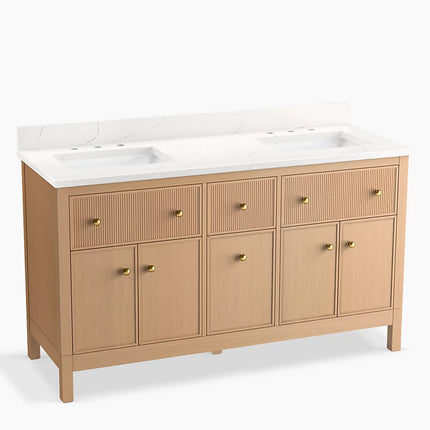 Kohler Malin by Studio McGee 60" bathroom vanity cabinet with sinks and quartz top K-35022-SWK - Plumbing Market