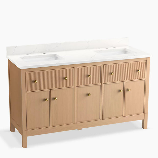 Kohler Malin by Studio McGee 60" bathroom vanity cabinet with sinks and quartz top K-35022-SWK - Plumbing Market