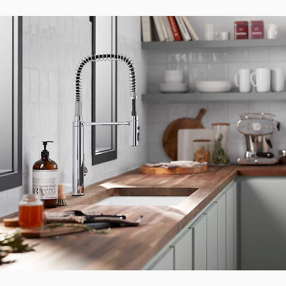 Kohler Purist Semi-professional kitchen sink faucet with three-function sprayhead K-24982-VS - Plumbing Market