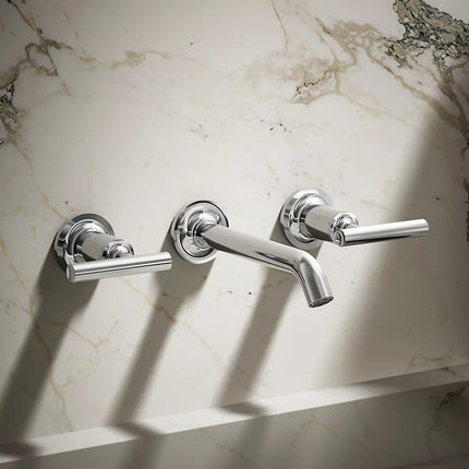 Kohler Purist Wall-mount bathroom sink faucet trim with Lever handles, 1.2 gpm K-T14413-4-CP - Plumbing Market