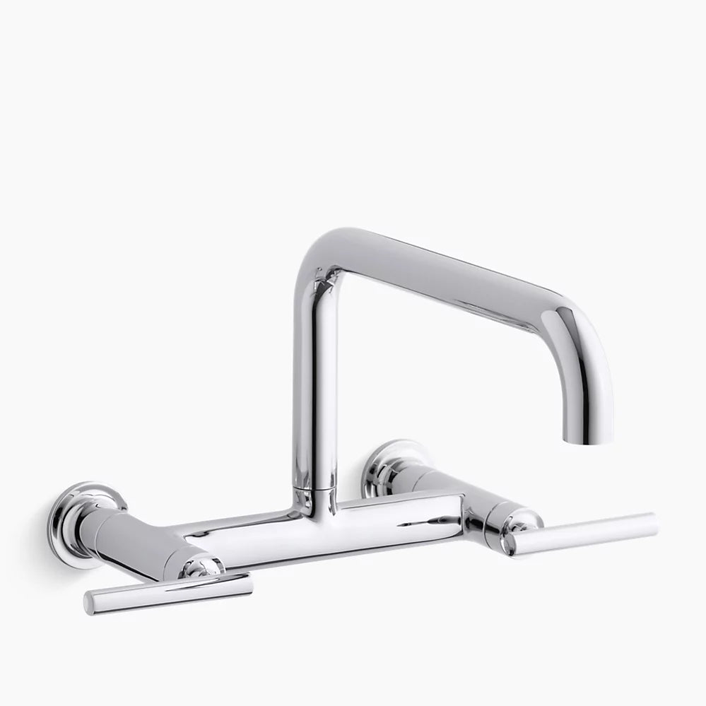Kohler Purist Two-hole wall-mount bridge kitchen sink faucet K-7549-4-CP - Plumbing Market