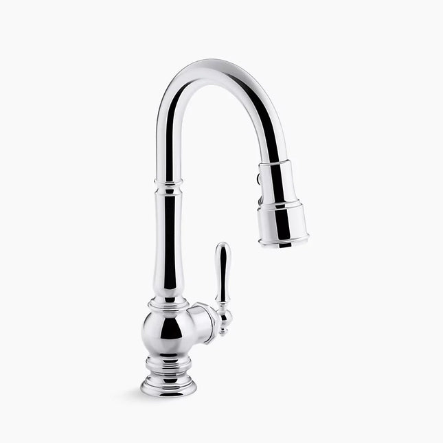 Kohler Artifacts Pull-down kitchen sink faucet with three-function sprayhead K-99261-CP - Plumbing Market
