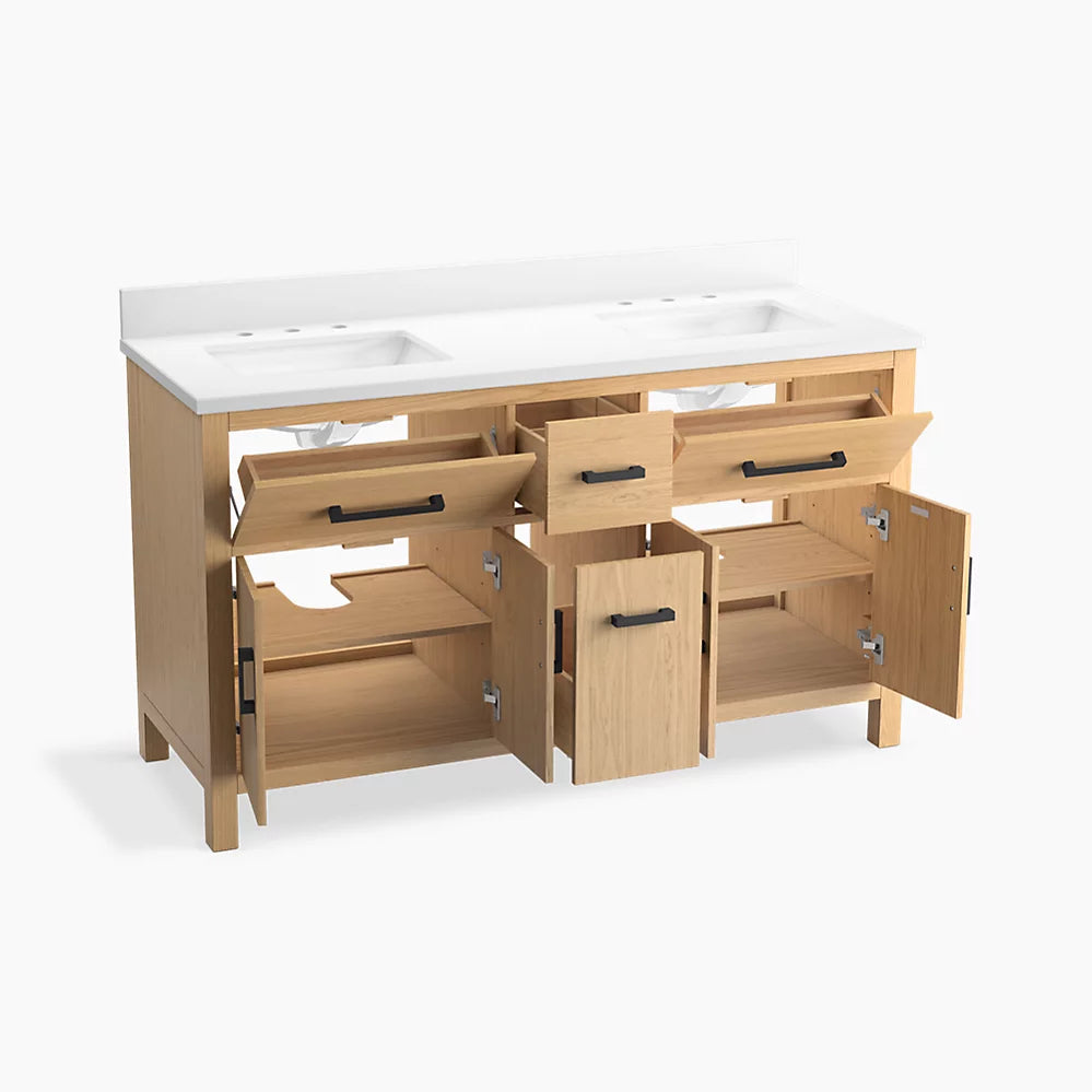 Kohler Kresla 60" bathroom vanity cabinet with sinks and quartz top K-40641-BD1-WEK - Plumbing Market