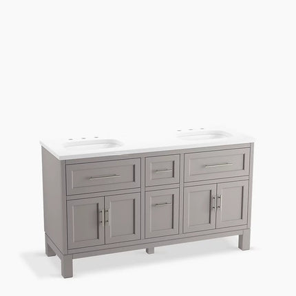 Kohler Quo 60" bathroom vanity cabinet with sinks and quartz top K-31246-ASB-1WT - Plumbing Market