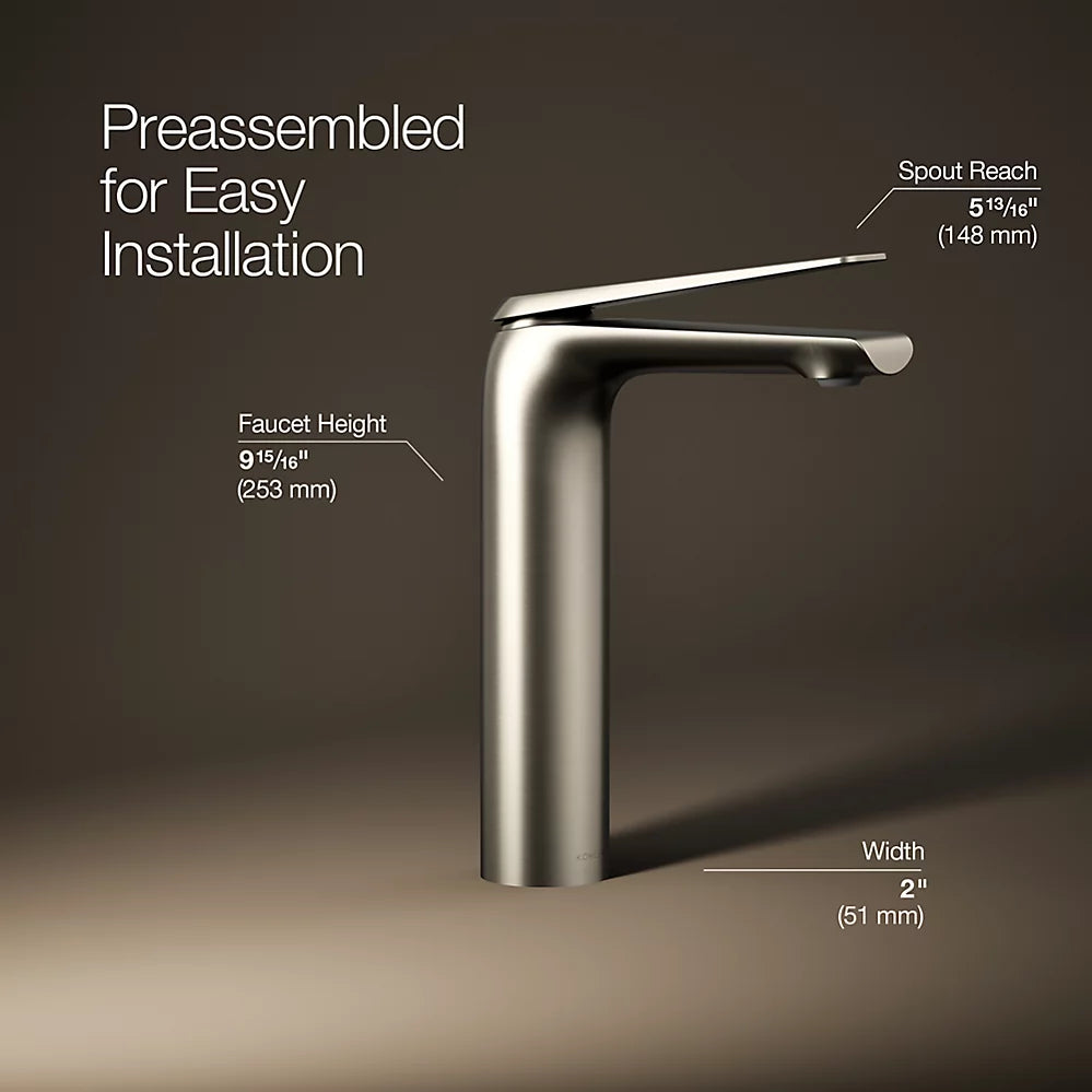 Kohler Avid Tall single-handle bathroom sink faucet, 0.5 gpm K-97347-4N-BN - Plumbing Market