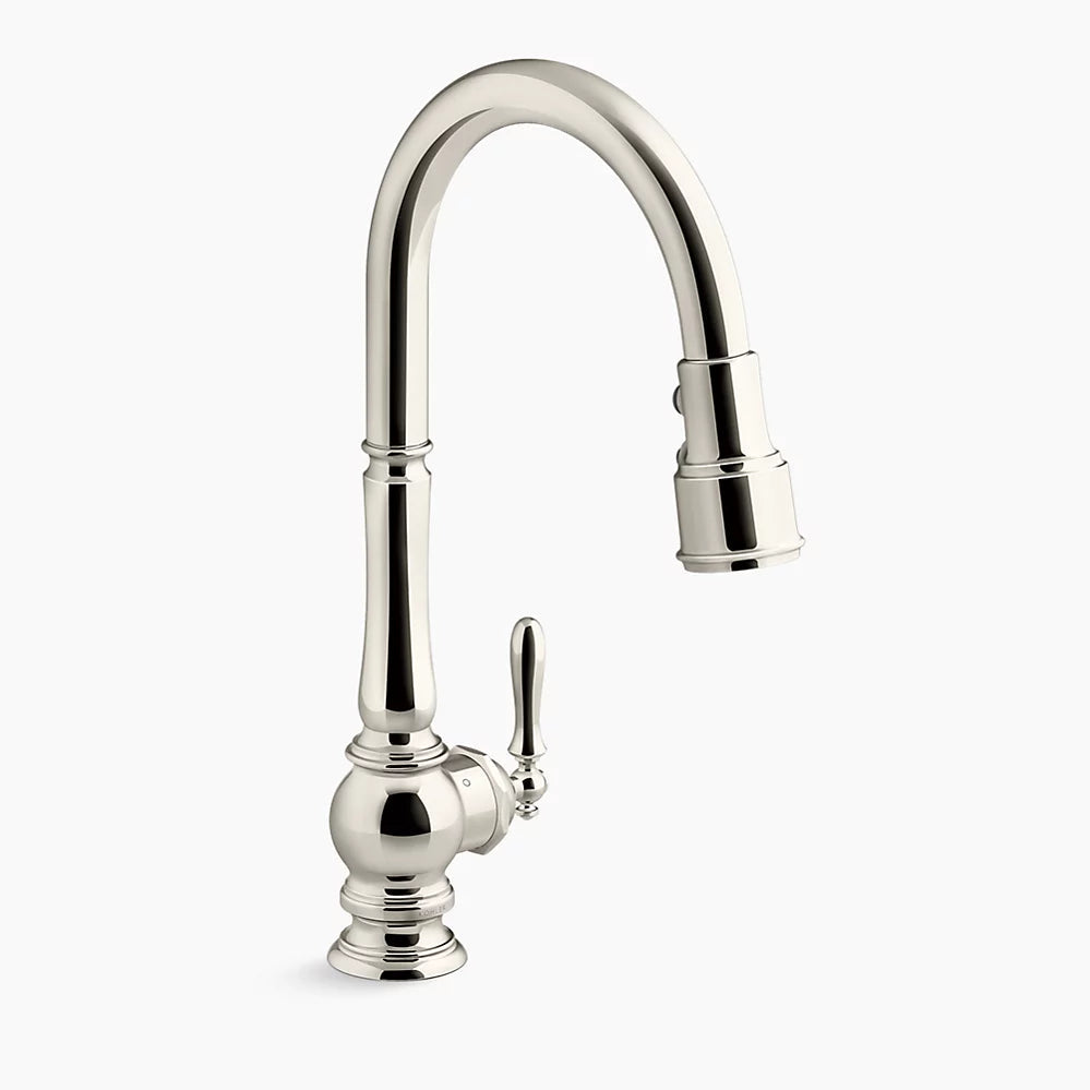 Kohler Artifacts Touchless pull-down kitchen sink faucet with three-function sprayhead K-29709-SN - Plumbing Market