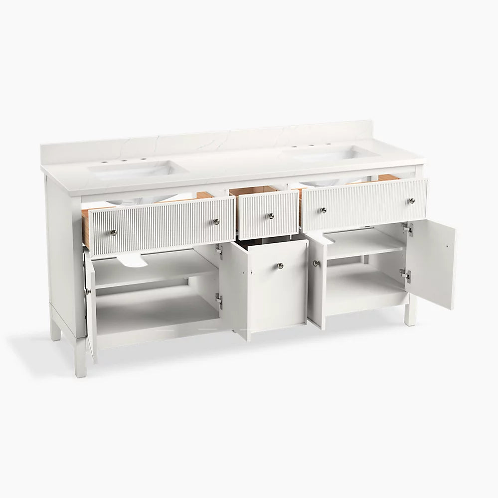 Kohler Malin by Studio McGee 72" bathroom vanity cabinet with sinks and quartz top K-35023-0 - Plumbing Market