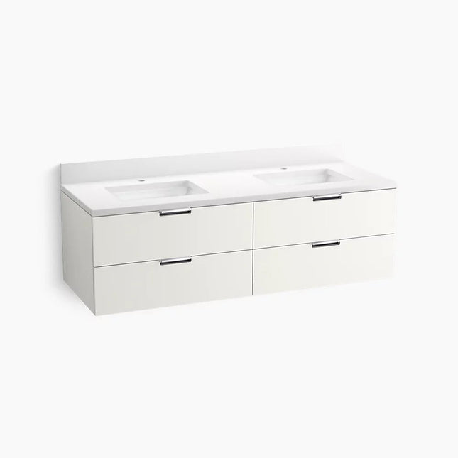 Kohler Maxstow 60" wall-hung bathroom vanity cabinet with sink and quartz top K-34657-0 - Plumbing Market