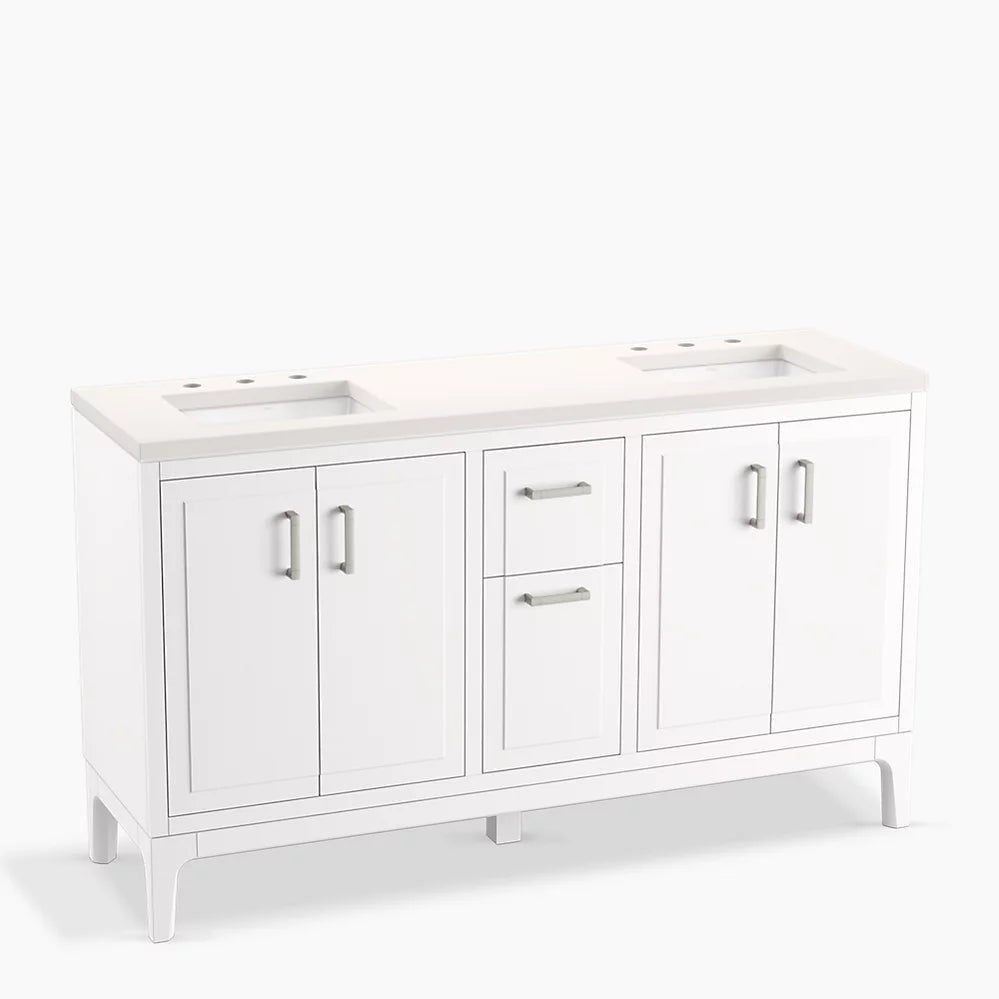 Kohler Seer 60" bathroom vanity cabinet with sinks and quartz top K-33555-ASB-0 - Plumbing Market
