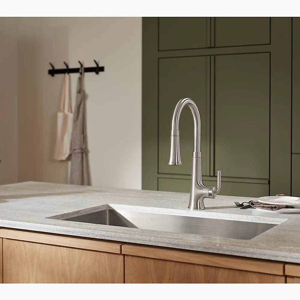 Kohler Tone Pull-down kitchen sink faucet with three-function sprayhead K-23764-CP - Plumbing Market