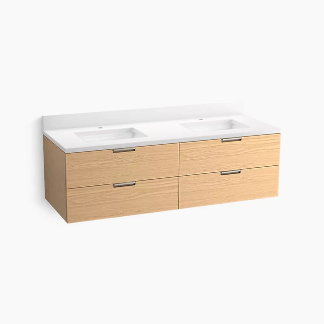 Kohler Maxstow 60" wall-hung bathroom vanity cabinet with sink and quartz top K-34657-WEK - Plumbing Market