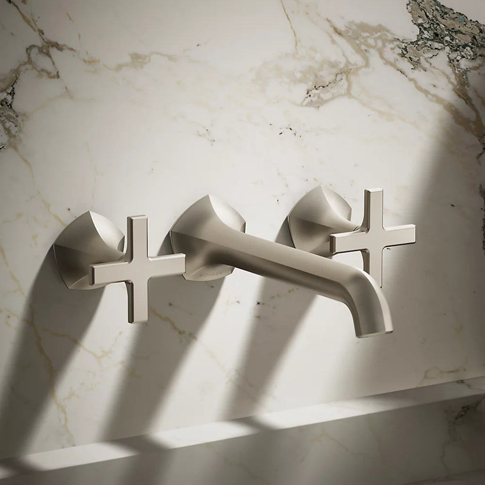 Kohler Occasion Wall-mount bathroom sink faucet Cross handle trim, 1.2 gpm K-T27013-3-BN - Plumbing Market
