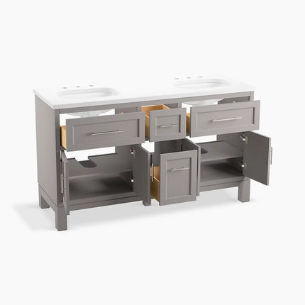 Kohler Quo 60" bathroom vanity cabinet with sinks and quartz top K-31246-ASB-1WT - Plumbing Market
