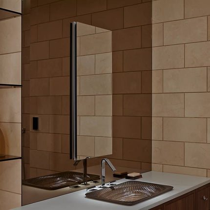 Kohler Catalan 15" W x 36-1/8" H aluminum single-door medicine cabinet with 170 degree hinge K-2938-PG-SAA - Plumbing Market